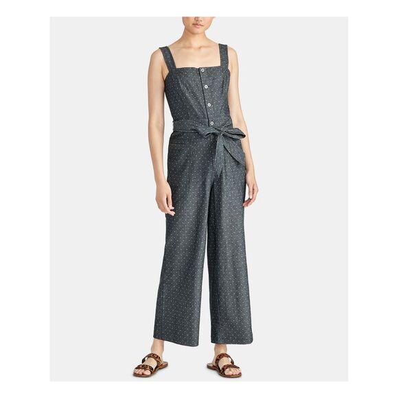 RACHEL ROY Pants - RACHEL ROY Womens Gray Polka Dot Sleeveless Boyfriend Jumpsuit Size: 0